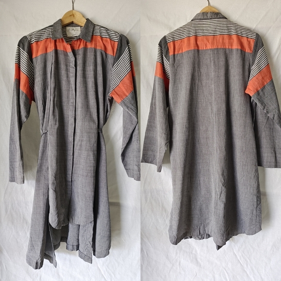 Chapter 2 Gray Orange Striped Tunic Shirt Dress White Chambray‎ L Button Front - Picture 1 of 12